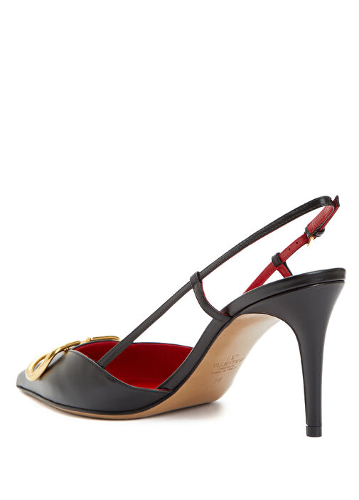 VLogo Siyah Deri Topuklu Ayakkabı - Görsel 4