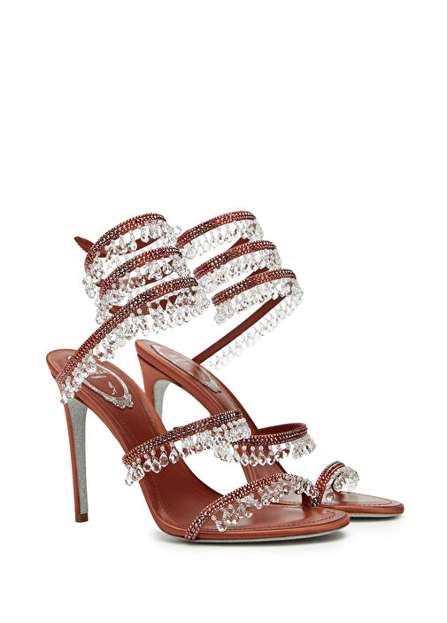 Chandelier Koyu Kırmızı Kadın Saten Sandalet - Görsel 3