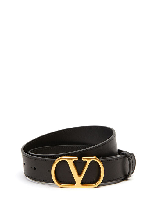 VLogo Siyah Logo Tokalı Kadın Deri Kemer