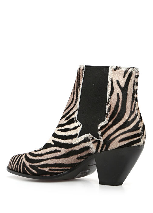 Siyah Beyaz Zebra Desenli Kadın Deri Bot - Görsel 3
