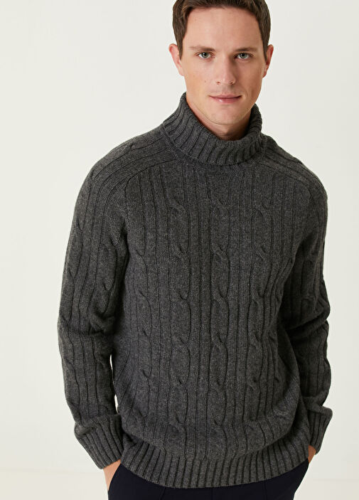 Beymen Club - Anthracite Turtleneck Braid Textured Wool Sweater