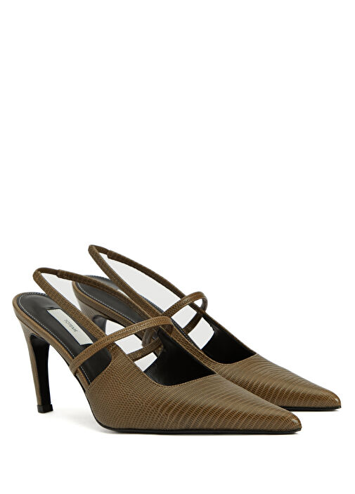 Haki Deri Topuklu Ayakkabı - Görsel 3