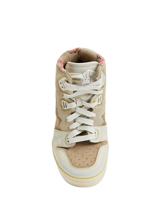 Beyaz Logo Detaylı Kadın Deri Bilek Boy Sneaker - Görsel 5