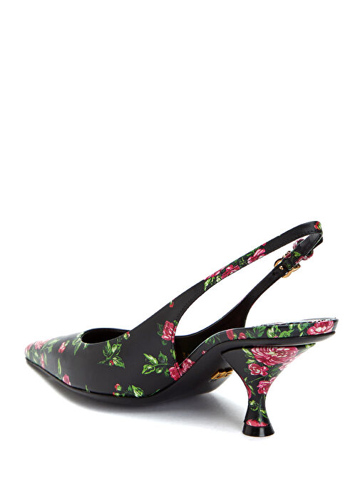 Lollo Pembe Siyah Çiçek Desenli Deri Stiletto - Görsel 4