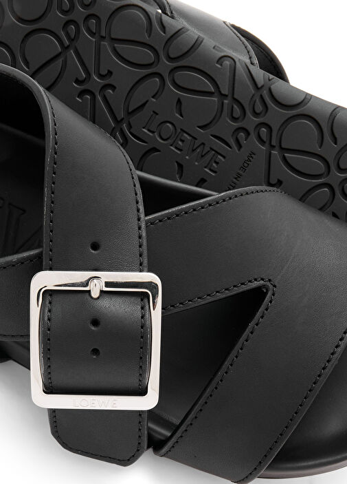 Siyah Çapraz Bantlı Kadın Deri Sandalet - Görsel 5