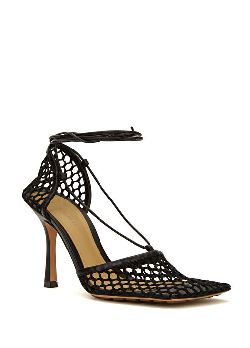 Stretch Siyah File Deri Topuklu Ayakkabı - Görsel 3