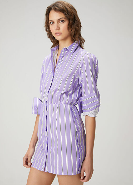 Academia - Purple Striped Mini Shirt Dress