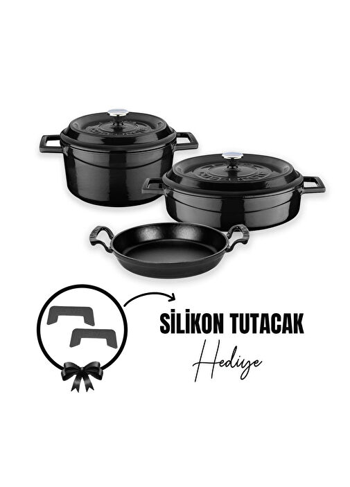 Trendy Series Black Cast Iron Piece Cookware and Pan Set