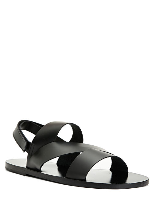 Siyah Erkek Deri Sandalet - Görsel 3