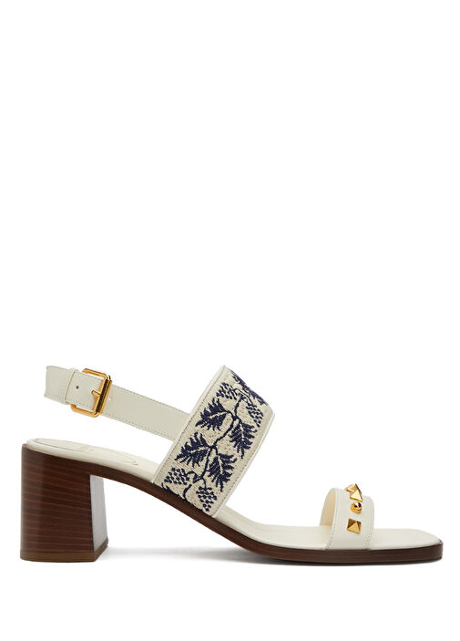 Rockstud Ekru Mavi Kadın Deri Sandalet - Görsel 2