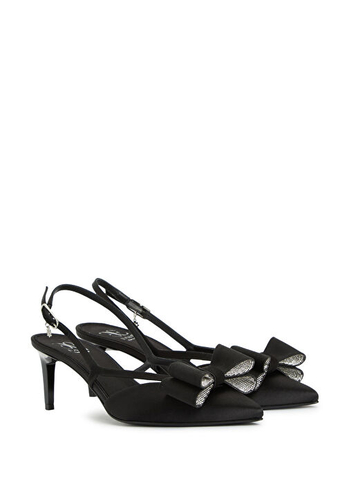 Siyah Saten Topuklu Ayakkabı - Görsel 3