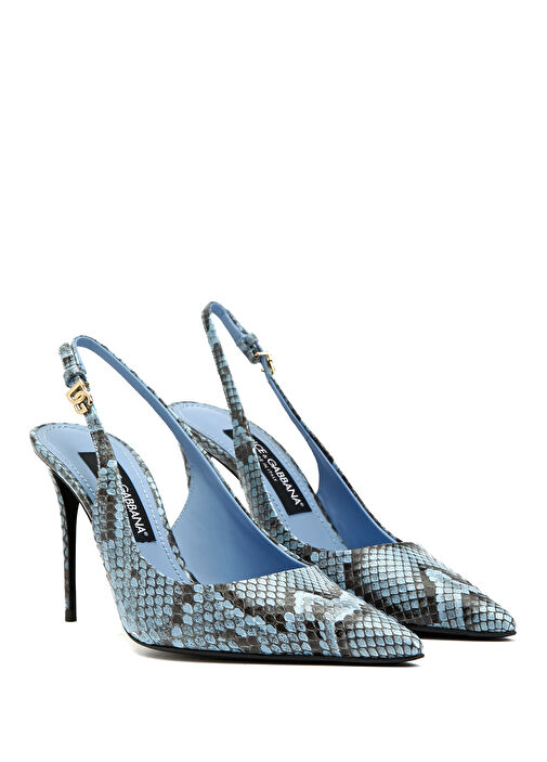 Mavi Desenli Deri Topuklu Ayakkabı - Görsel 3