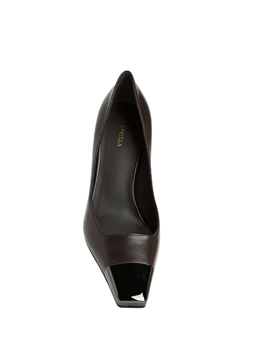 Koyu Kahverengi Deri Topuklu Ayakkabı - Görsel 5