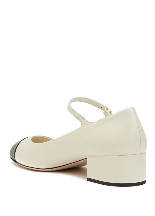 Siyah Beyaz Logolu Deri Topuklu Ayakkabı - Görsel 4