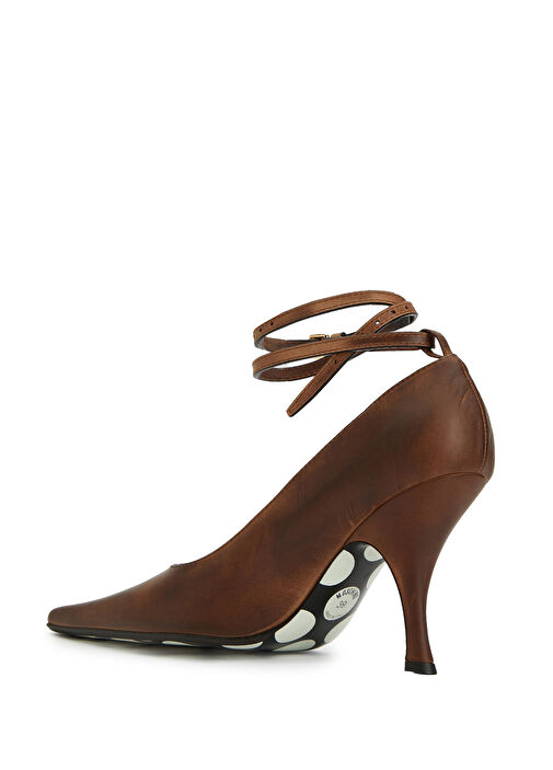 Kahverengi Deri Topuklu Ayakkabı - Görsel 4