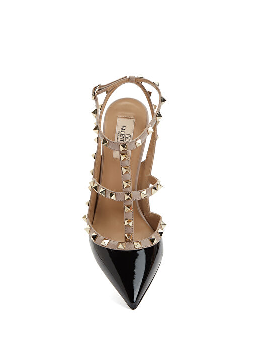 Rockstud Siyah Bej Deri Topuklu Ayakkabı - Görsel 5