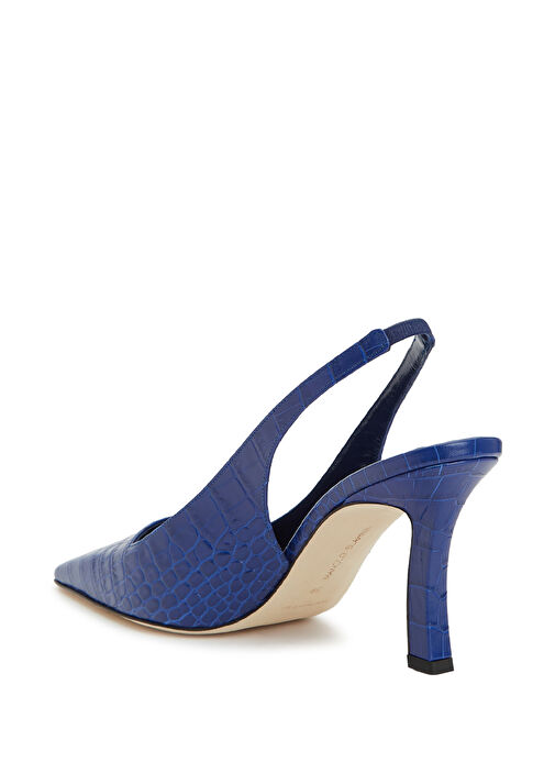 Moirasli Lacivert Deri Topuklu Ayakkabı - Görsel 4