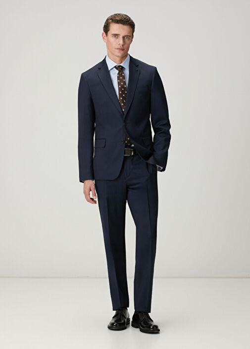 Lacivert Punto Dikişli Yün Takım Elbise