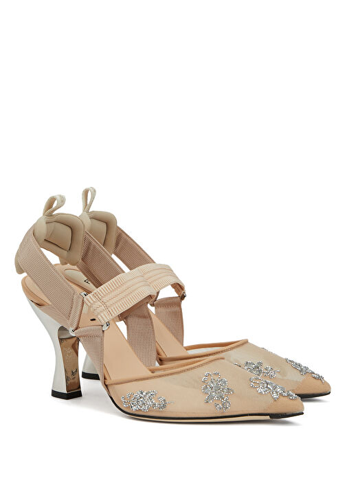 Nude Taş İşlemeli Topuklu Ayakkabı - Görsel 3