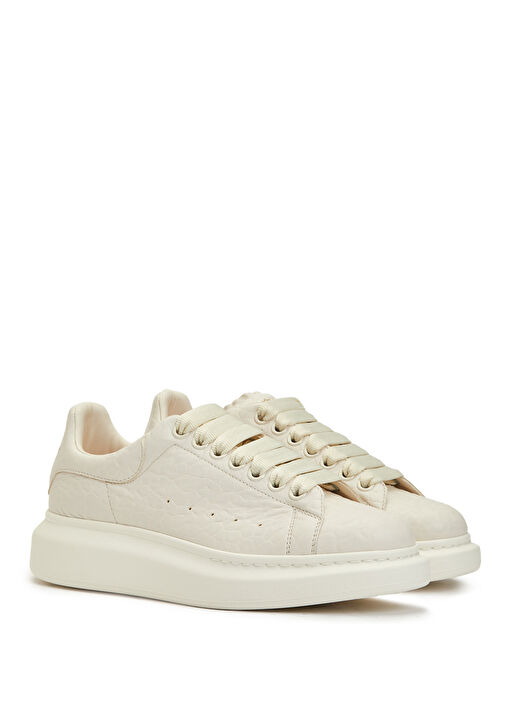 Oversized Kırık Beyaz Kadın Deri Sneaker - Görsel 3