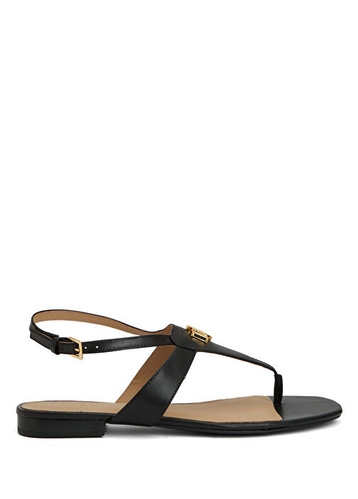 Siyah Logo Detaylı Kadın Deri Sandalet - Görsel 2