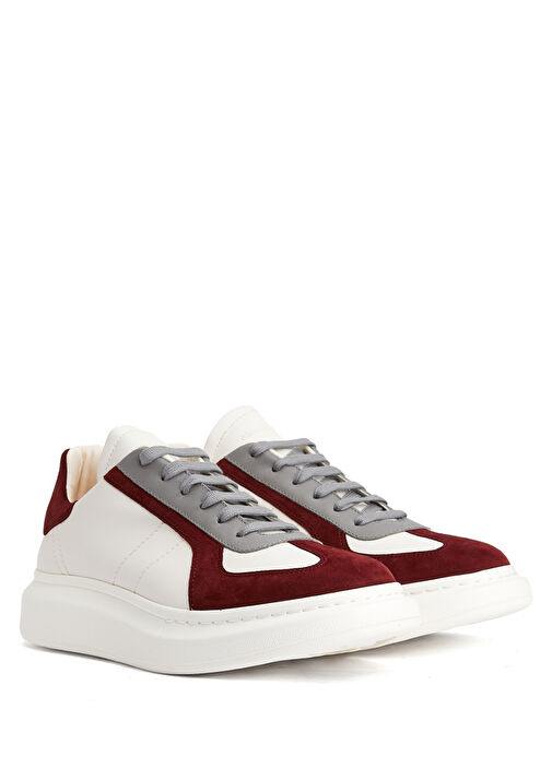 Oversized Beyaz Gri Erkek Deri Sneaker - Görsel 3
