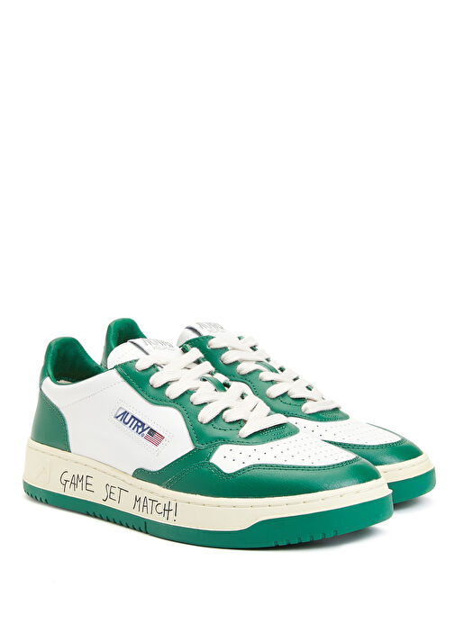 Beyaz Yeşil Kadın Deri Sneaker - Görsel 3