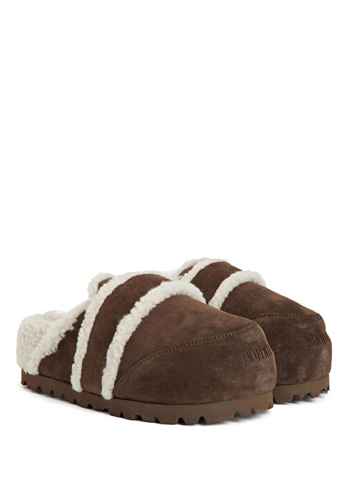 Clog Kahverengi Shearling Kadın Süet Terlik - Görsel 3