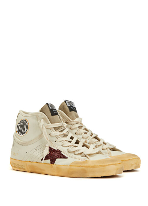 Francy Beyaz Bordo Bilek Boy Kadın Deri Sneaker - Görsel 3