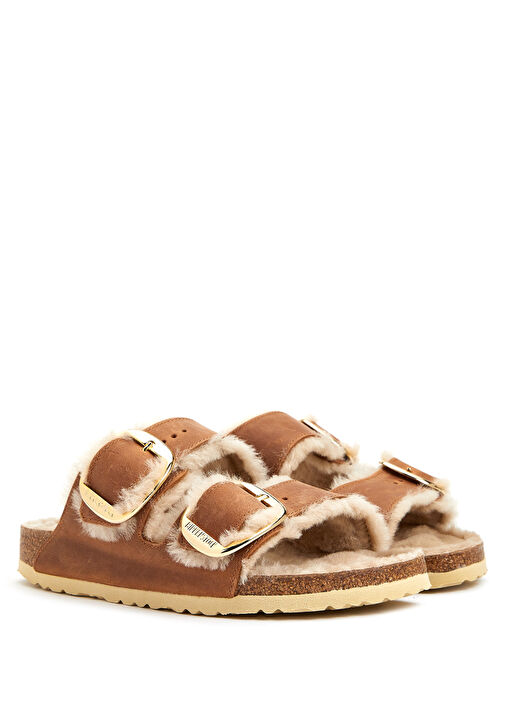 Arizona Big Buckle Shearling Taba Kadın Terlik - Görsel 3