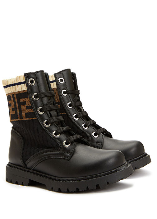 Siyah Kahverengi Logolu Unisex Çocuk Deri Bot - Görsel 3