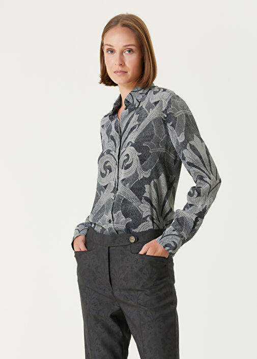 Etro Grey Patterned Silk Shirt