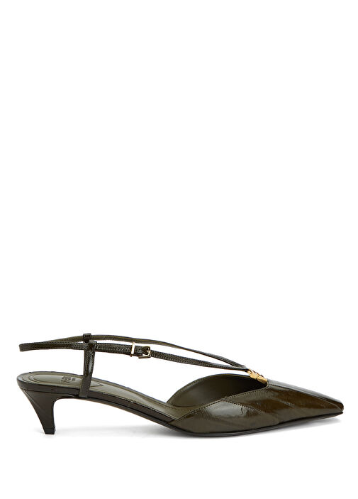 Haki Logo Detaylı Deri Topuklu Ayakkabı - Görsel 2