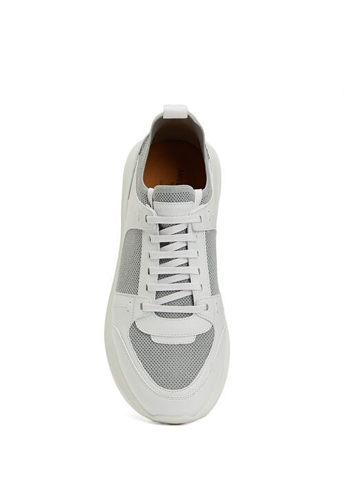 Beyaz File Dokulu Erkek Deri Sneaker - Görsel 5
