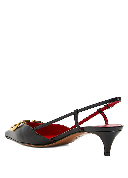 VLogo Siyah Deri Topuklu Ayakkabı - Görsel 4