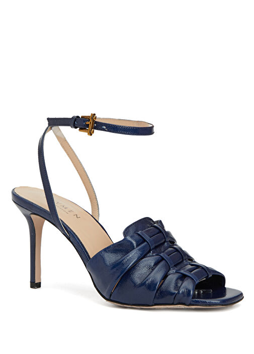 Lacivert Büzgü Detaylı Kadın Deri Sandalet - Görsel 3