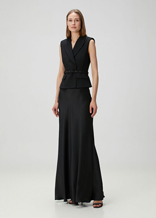 Siyah Yelek Detaylı Maksi Abiye Elbise