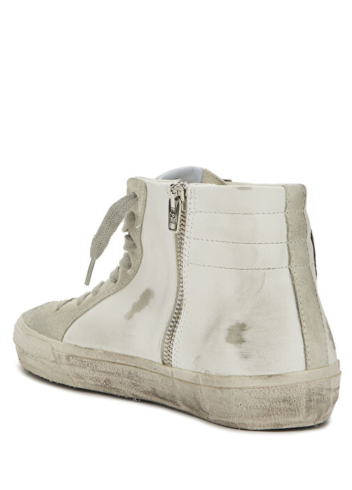 Beyaz Logolu Eskitme Dokulu Kadın Sneaker - Görsel 4