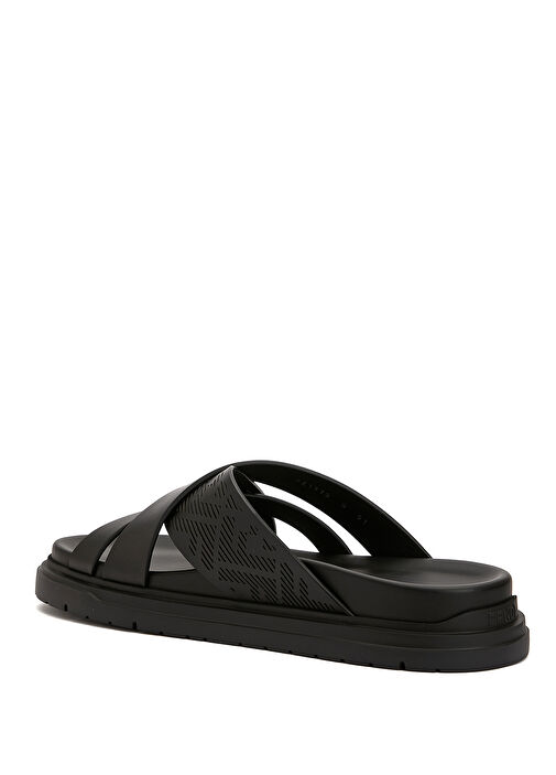 Siyah Logo Desenli Erkek Deri Terlik - Görsel 4