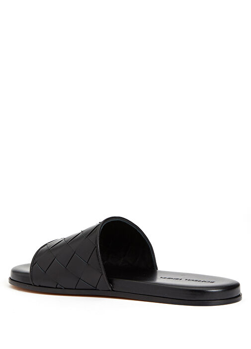 Siyah Örgü Dokulu Erkek Deri Terlik - Görsel 4