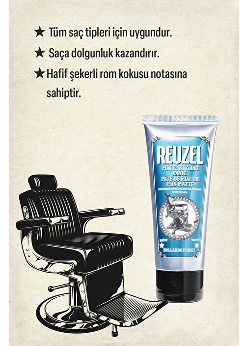 Reuzel - Matte Styling Paste Erkekler İçin Orta Tutucu Mat Krem