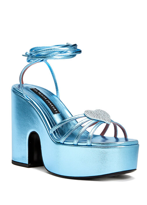 Bianca Heart Mavi Kadın Saten Sandalet - Görsel 3