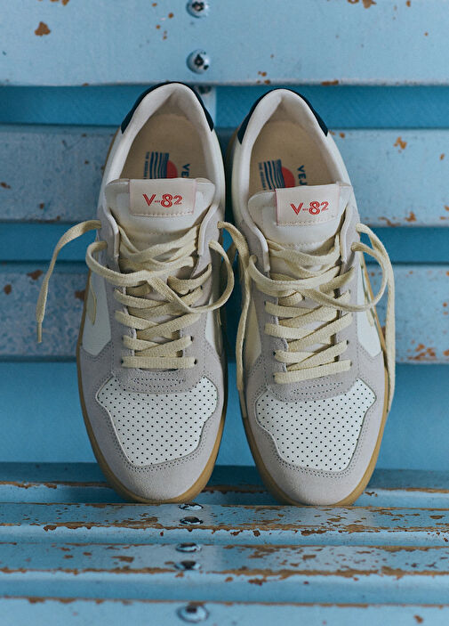 V-82 Grained Siyah Beyaz Kadın Deri Sneaker - Görsel 5