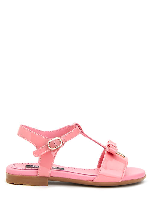 Pembe Logo Detaylı Kız Çocuk Deri Sandalet - Görsel 2