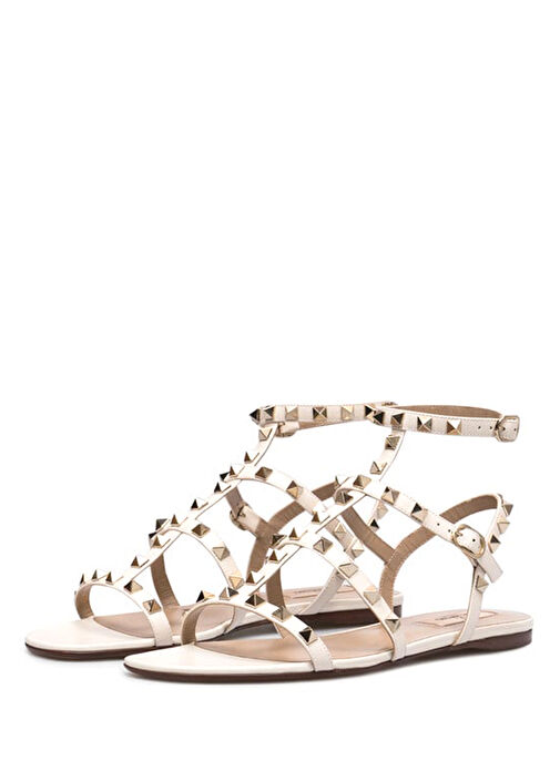 Rockstud Kahverengi Troklu Kadın Deri Sandalet - Görsel 3