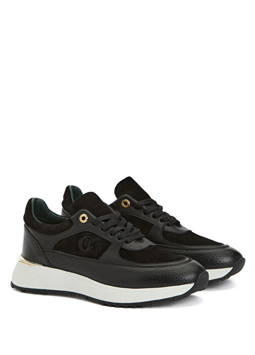 Siyah Nakış Detaylı Kadın Deri Sneaker - Görsel 3