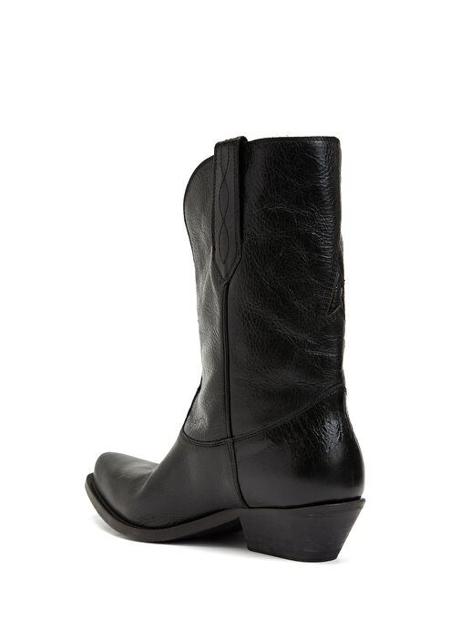Low Wish Star Siyah Dikişli Kadın Deri Bot - Görsel 4