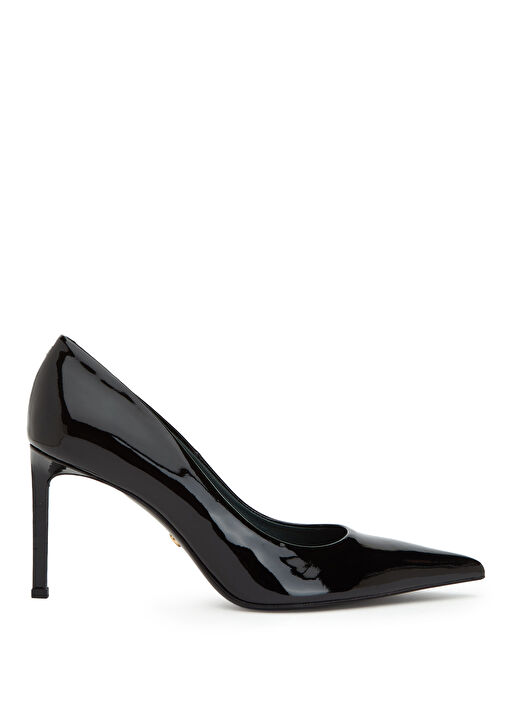 Siyah Kroko Desenli Deri Topuklu Ayakkabı - Görsel 2