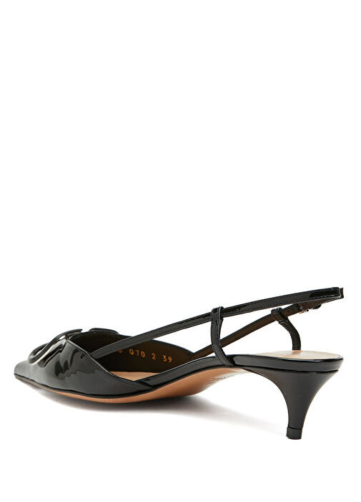 VLogo Siyah Deri Topuklu Ayakkabı - Görsel 4