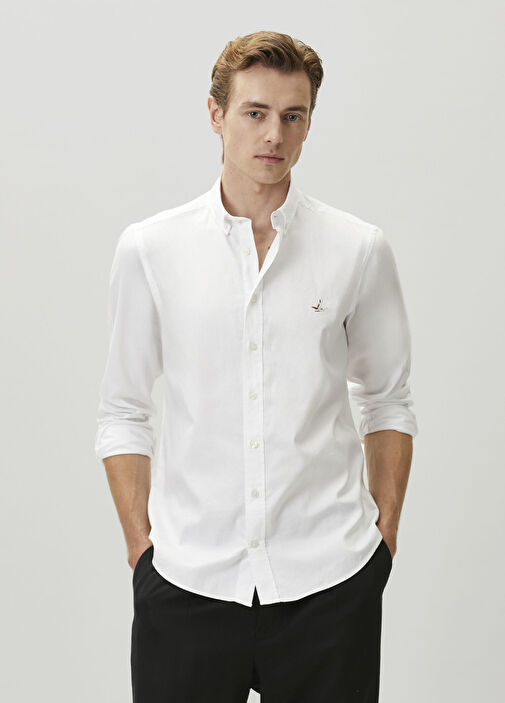 Beymen Club Beyaz Erkek Slim Fit Beyaz Oxford Gömlek 1812071